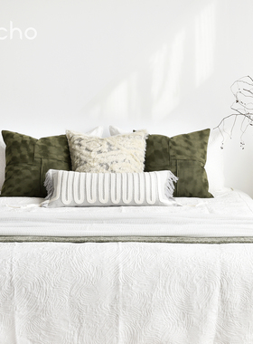 echo回声样板间新中式复古绿色清新现代轻奢风卧室床品套件可定制