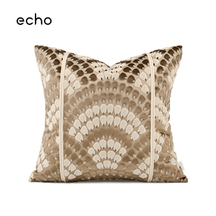 echo法式轻奢香槟金白色羽毛进口天鹅绒割绒抱枕样板间沙发方枕