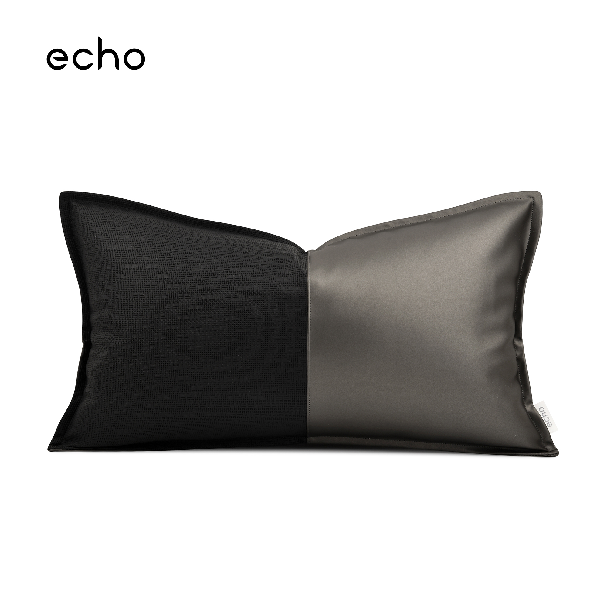 echo现代简约轻奢黑色编织皮拼接客厅沙发腰枕飘窗样板间床靠垫套