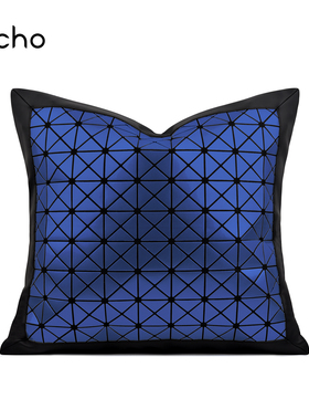 北欧ins风儿童房样板间黑蓝色几何镭射镜面抱枕星空主题床品靠垫