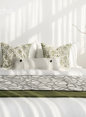 echo回声样板间新中式山河绿色现代法式轻奢风卧室床品套件可定制