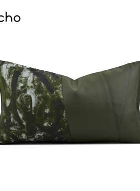 echo复古轻奢中古风油画感深绿色拼接抱枕样板间飘窗腰枕沙发靠垫