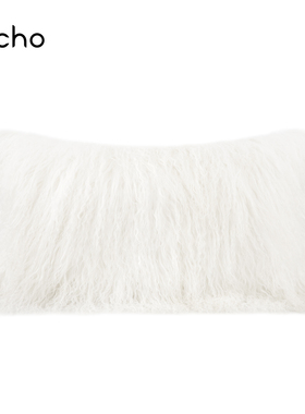 现代轻奢抱枕样板房别墅奢华沙发靠枕高级白色滩羊毛床上腰枕靠垫