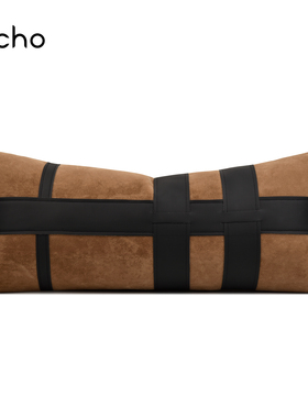 现代轻奢样板间沙发客厅装饰抱枕长条枕橘橙色科技绒拼接床头腰枕