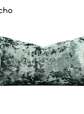 回声家居轻奢样板间抱枕新中式蓝绿色进口天鹅绒沙发腰靠枕靠垫套