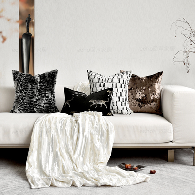 回声家居样板间别墅高档中古风棕咖色轻奢沙发抱枕方枕靠垫咕臣套