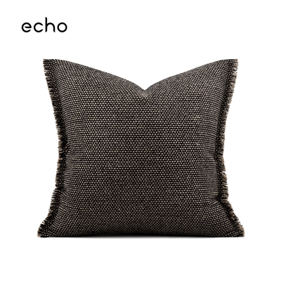 侘寂风黑咖色棉麻肌理流苏新中式床上用品抱枕沙发客厅定制靠垫套