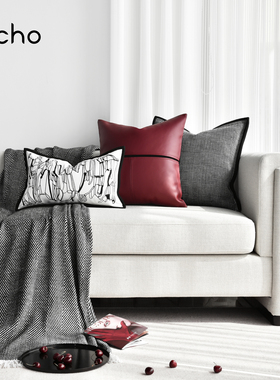 酒店样板房间简约轻奢客厅沙发红色高档靠垫套抱枕ins 小香风靠枕