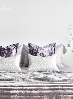 echo回声法式轻奢浪漫灰白紫色样板间床品别墅卧室床上天鹅绒抱枕