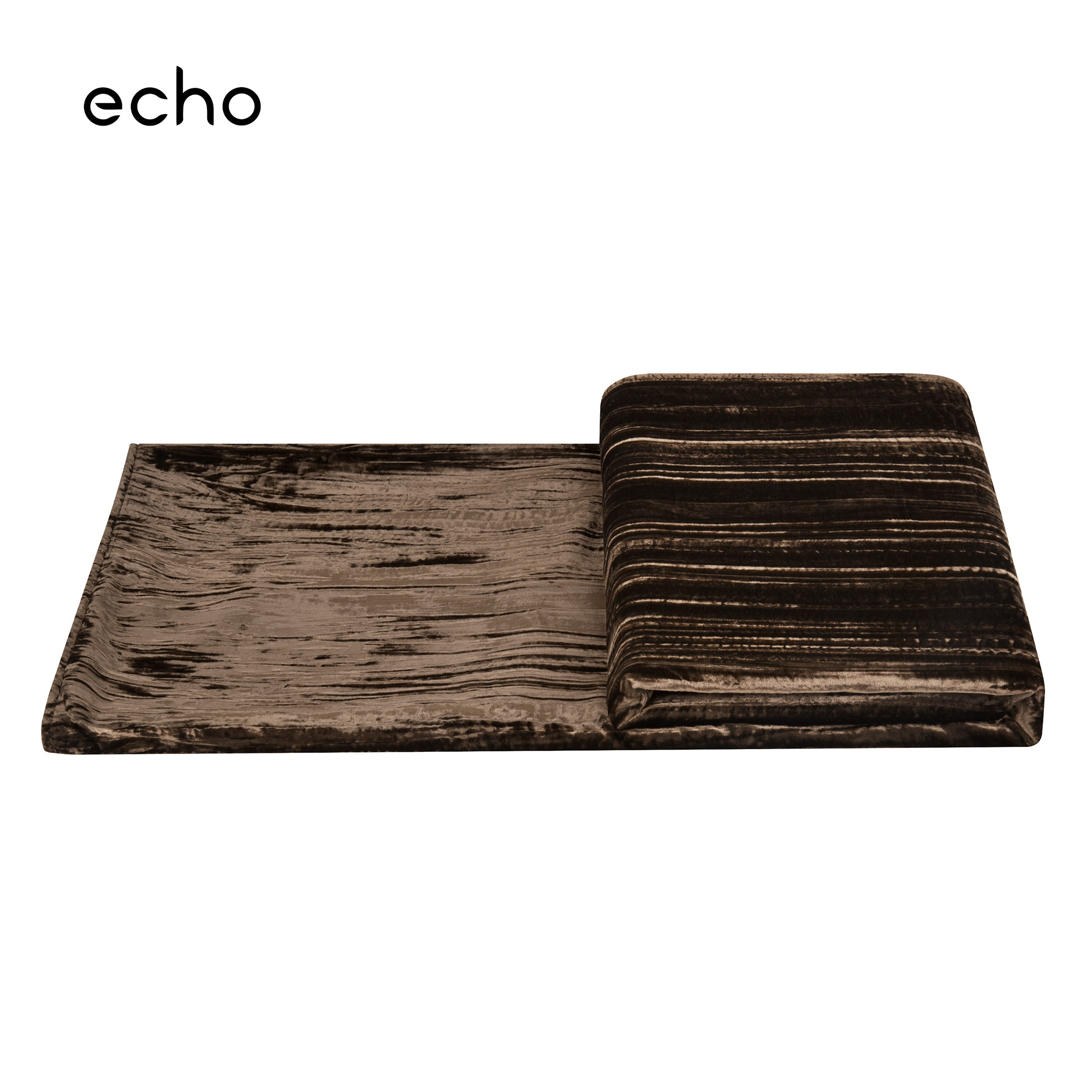 echo回声高档轻奢样板间棕咖条纹褶皱丝绒床上床尾毯酒店搭毯搭巾