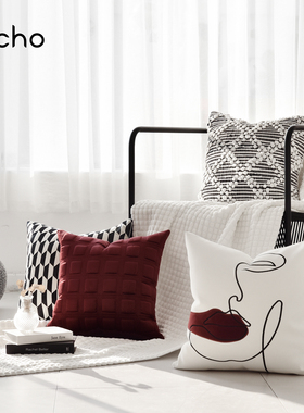 echo沙发客厅抱枕高级感奶油风红色北欧ins靠垫长方形靠垫腰枕套