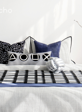 echo回声现代灰蓝色系卡通儿童男孩房样板间装饰床品可定制多件套