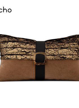 echo法式轻奢金咖橘橙色拼接装饰抱枕样板间别墅沙发非家用腰枕