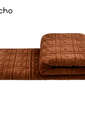 酒店轻奢样板间搭毯老人房新中式橘橙色回形格立体裥棉搭巾床尾毯