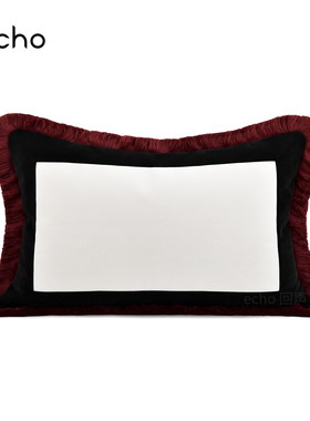 中古风轻奢样板间别墅黑白拼接红色流苏沙发抱枕床上40x60靠枕套