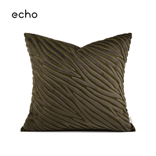 echo复古轻奢样板间橄榄绿色树纹进口割绒抱枕沙发床头方枕靠垫套