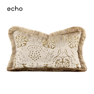 echo法式 奢华沙发抱枕靠垫腰枕 轻奢样板间米白割绒香槟流苏欧式