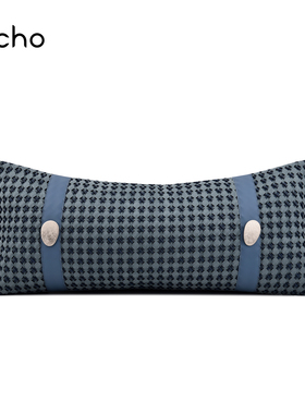 轻奢沙发客厅样板间别墅蓝色拼接编织流苏腰枕定制抱枕床头靠垫套