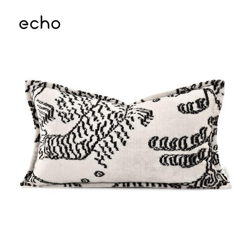 echo奢华天鹅绒法式轻奢风样板间高档黑白老虎沙发抱枕腰枕靠垫套