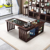 可旋转新中式 实木茶桌家用办公茶台小空间圈椅月牙椅桌椅套装 茶桌