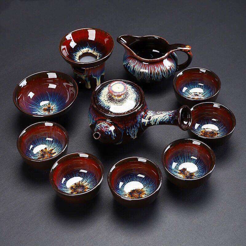 建盏天目釉窑变整套钧瓷功夫茶具