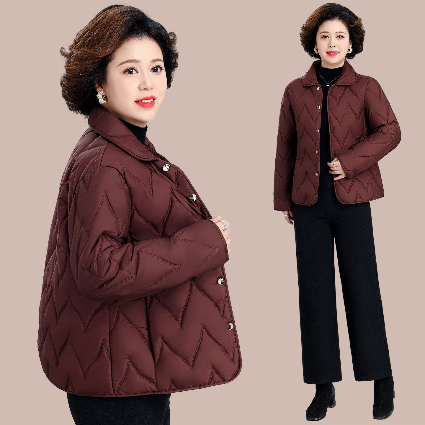 时尚妈妈冬装轻薄夹棉外套2026新款中老年女装秋冬小棉袄上衣棉服