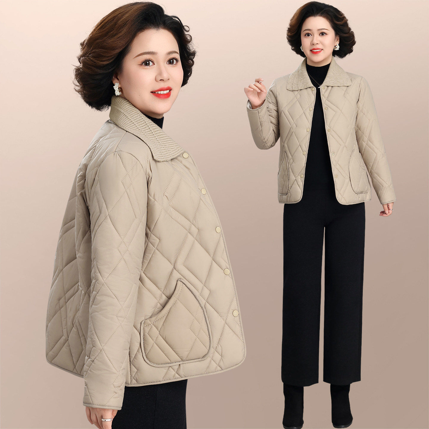 洋气妈妈轻薄棉袄女款2026新款冬季时尚百搭夹棉保暖翻领上衣外套