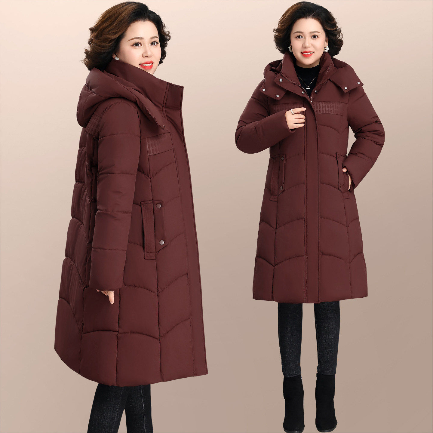 长款棉服外套女士2026新款冬季连帽加厚保暖防风上衣中年妈妈棉袄
