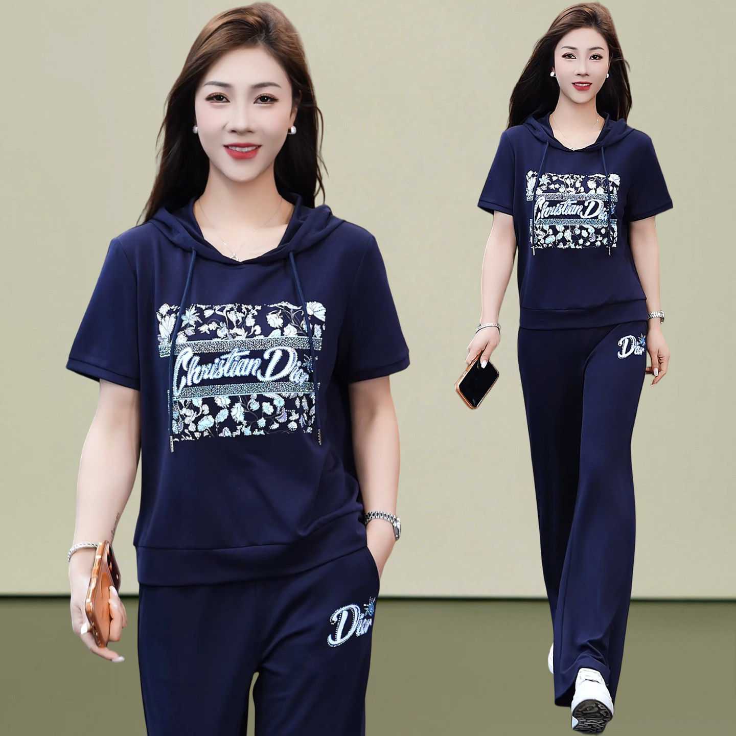 休闲套装女夏高级感时尚气质两件套高端小个子轻奢小众短袖运动服