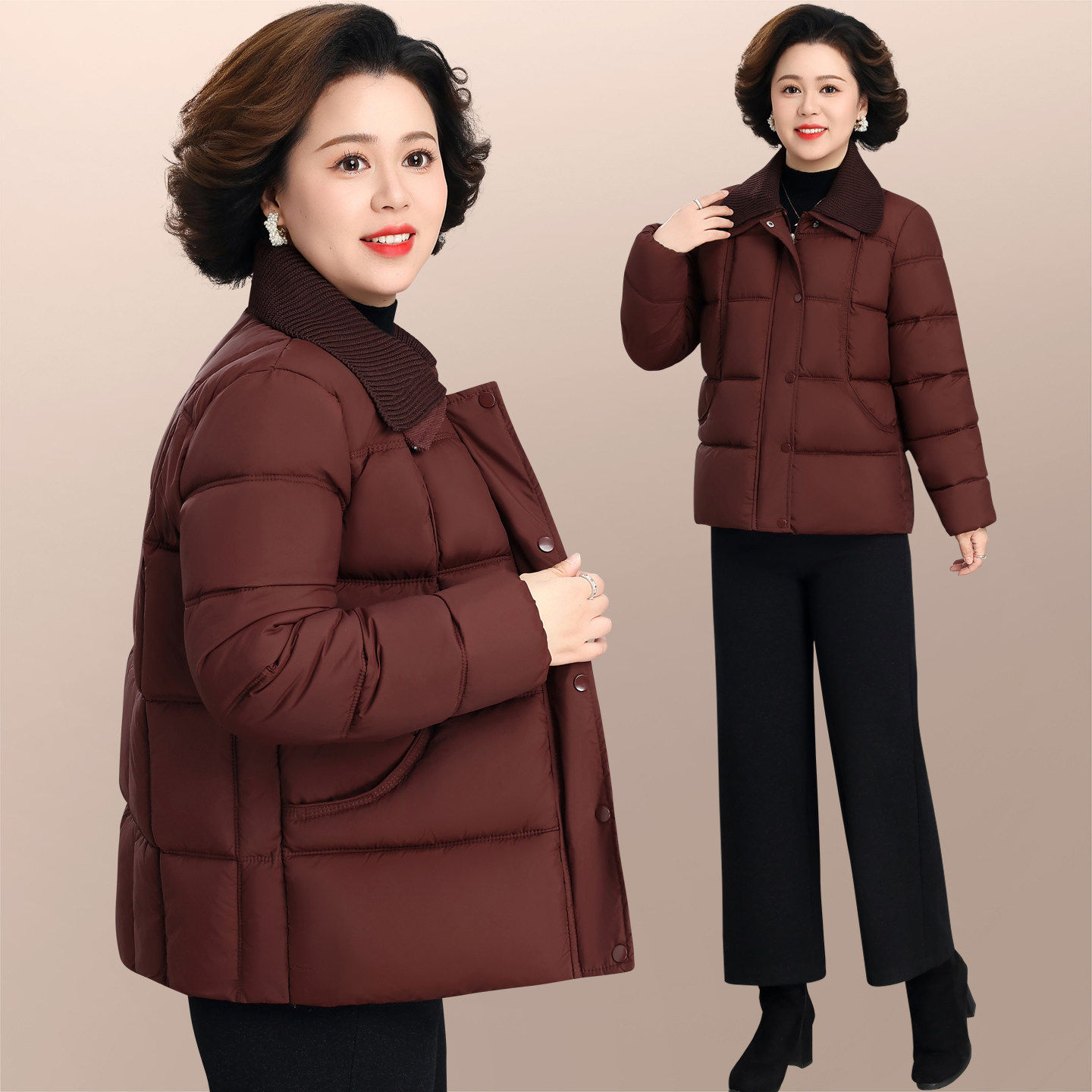 保暖棉服女款2026新款冬季中年妈妈加厚翻领上衣外套时尚气质棉袄