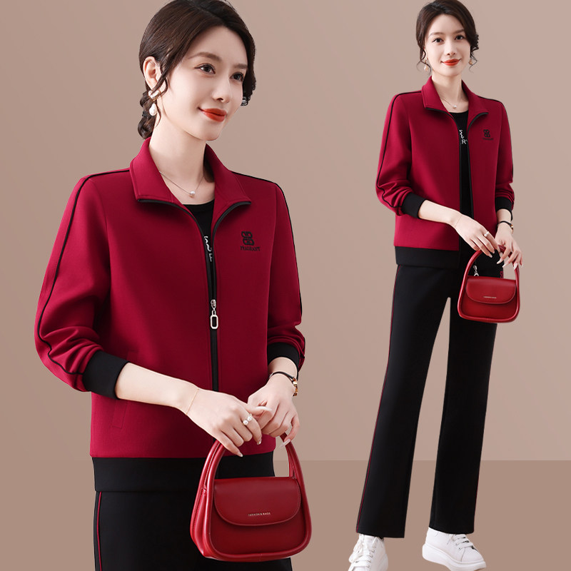 妈妈装2026新款春秋洋气宽松外套中老年女装运动服套装休闲三件套