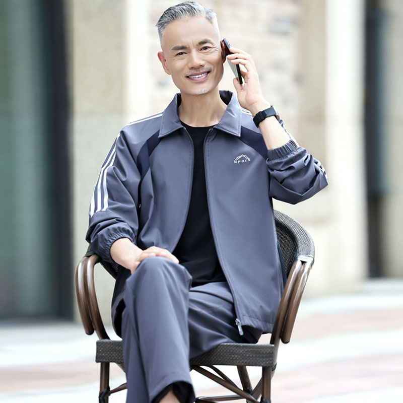 中老年男士运动套装秋季时尚潮流外套中年爸爸装休闲服开衫三件套