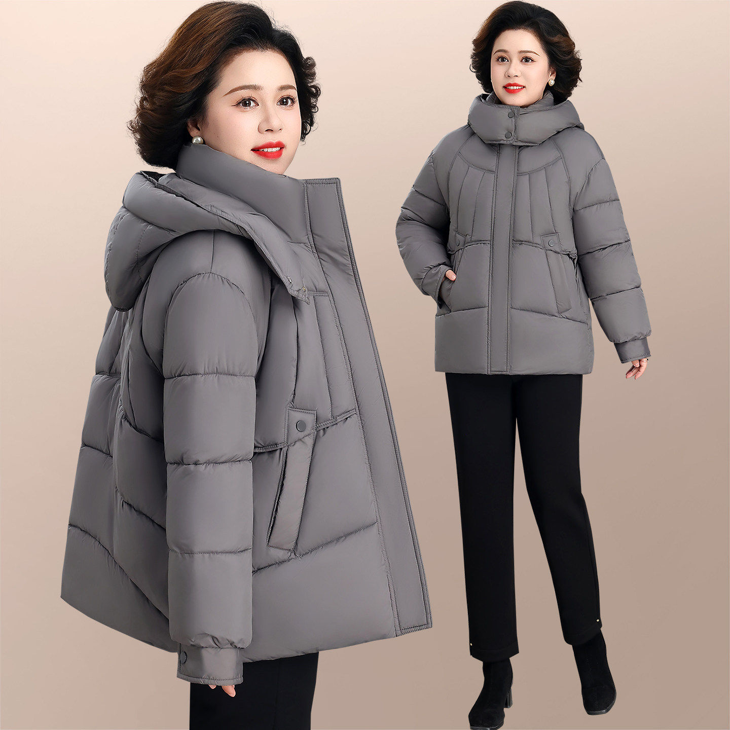 棉服女款2026新款冬季中年妈妈连帽加厚保暖冬装时尚气质上衣