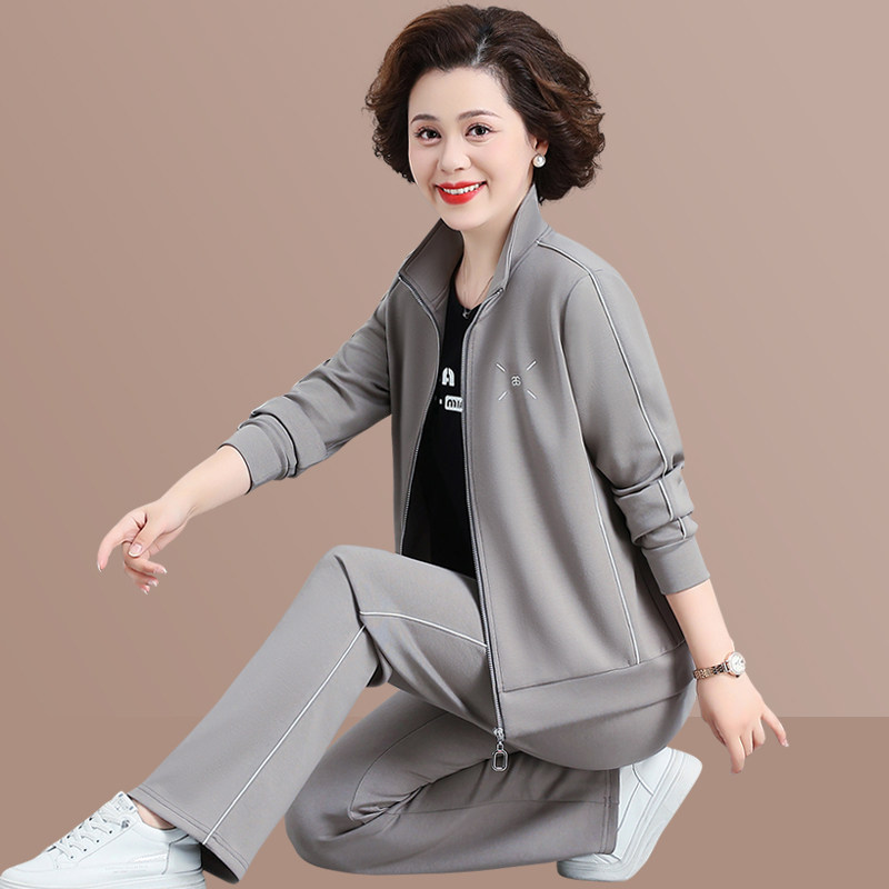 中老年女装时尚宽松春装开衫外套洋气休闲三件套妈妈装运动服套装