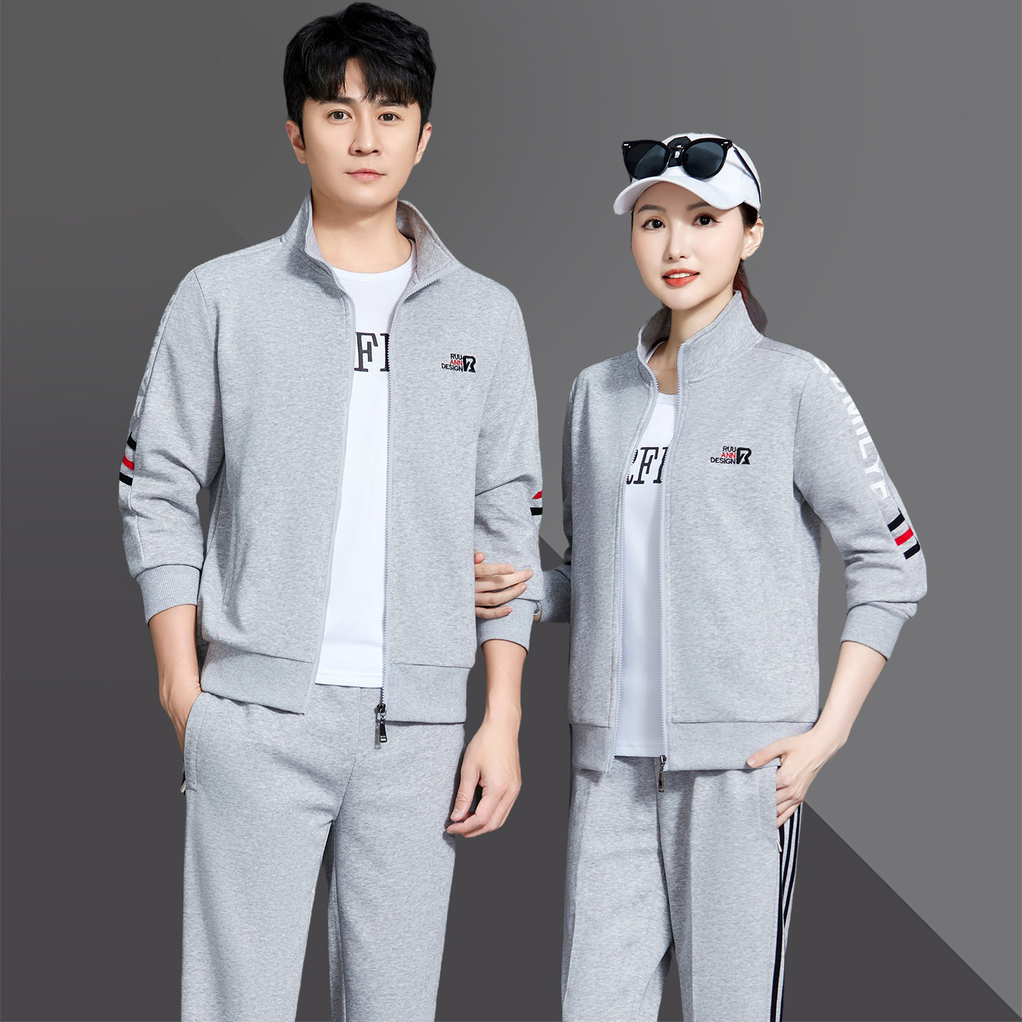 情侣运动套装男女2026春季韩版时尚潮流休闲立领运动服跑步卫衣女