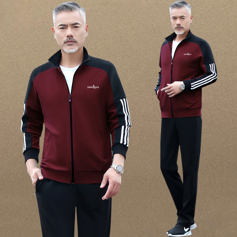 中老年爸爸秋装名牌运动服休闲外套男士大码宽松中年跑步两件套装