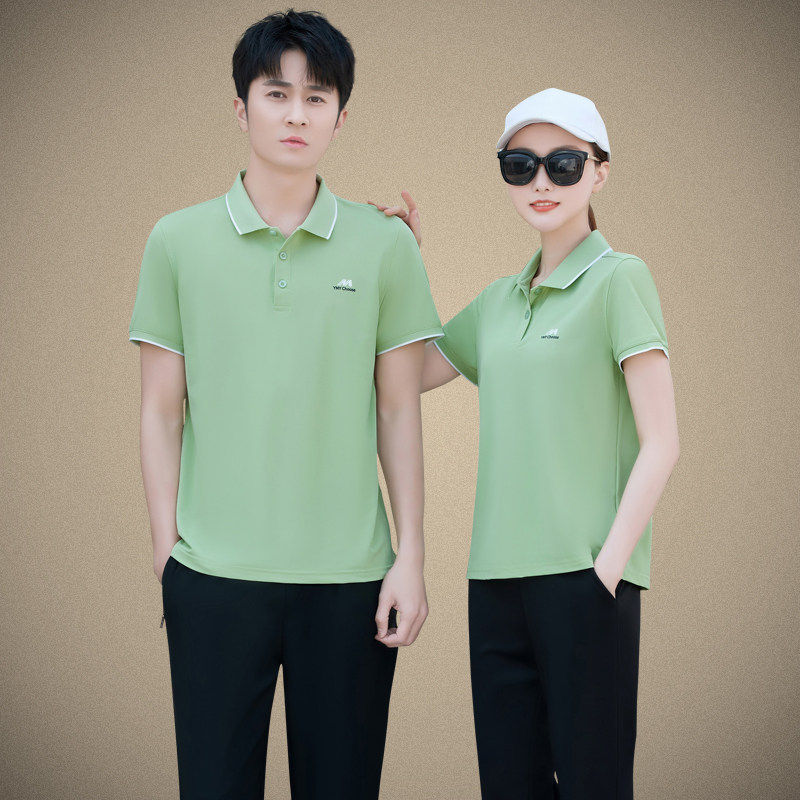 情侣装短袖体恤夏季中年男女半袖T恤衫大码洋气翻领polo衫运动服