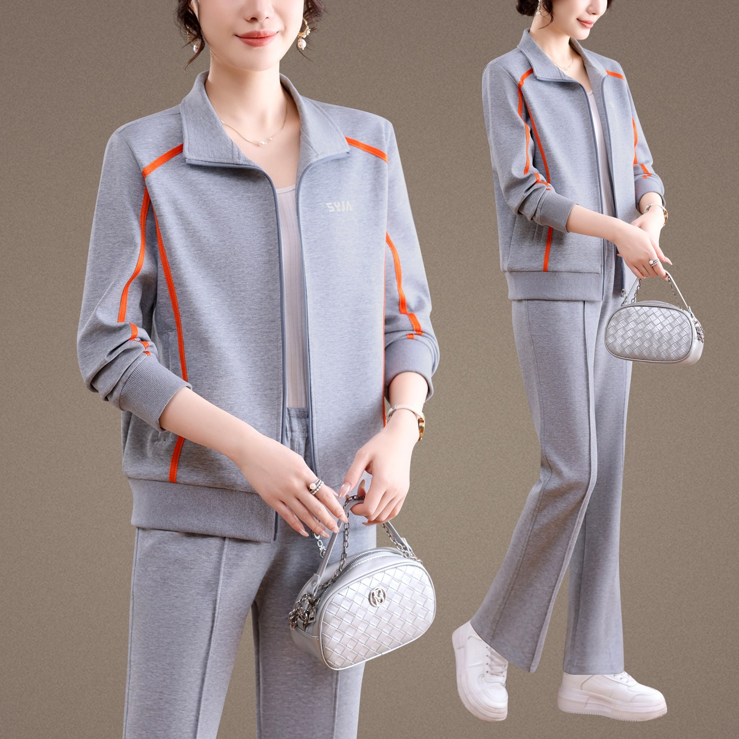 妈妈春装运动服套装洋气2026新款中老年春秋外套女大码休闲两件套
