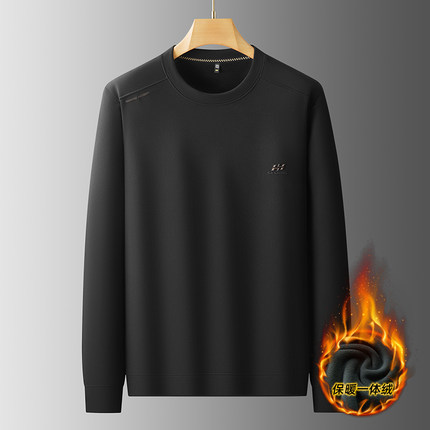 秋冬季加绒加厚卫衣男圆领加肥加大码宽松胖子肥佬保暖长袖打底衫