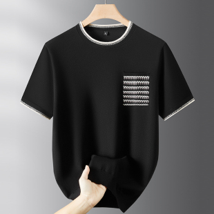 高档短袖毛衣男新款秋冬季加肥大码宽松潮胖子休闲时尚半袖针织衫