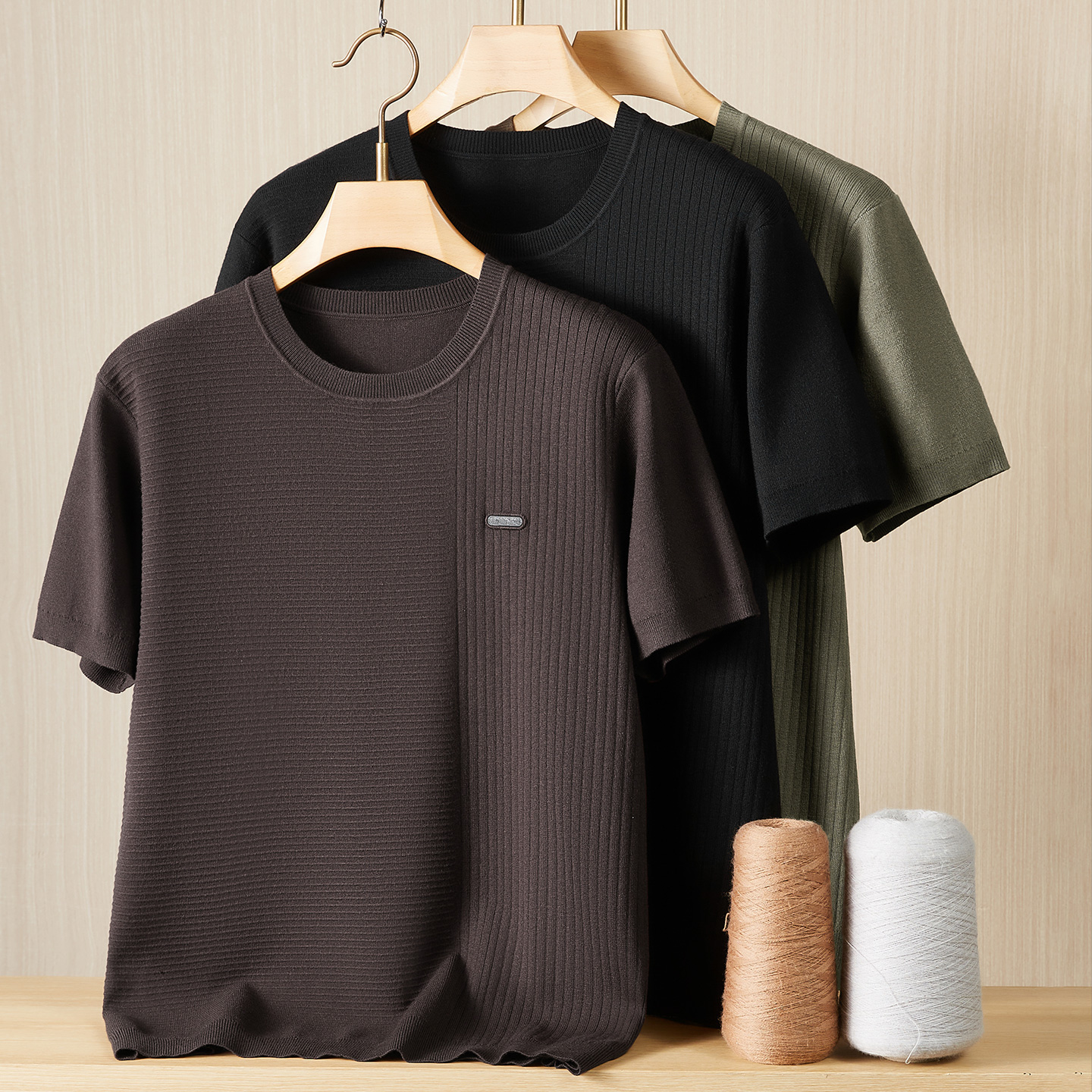 轻奢短袖毛衣男秋冬季新款加肥加大码宽松胖子圆领半袖打底针织衫