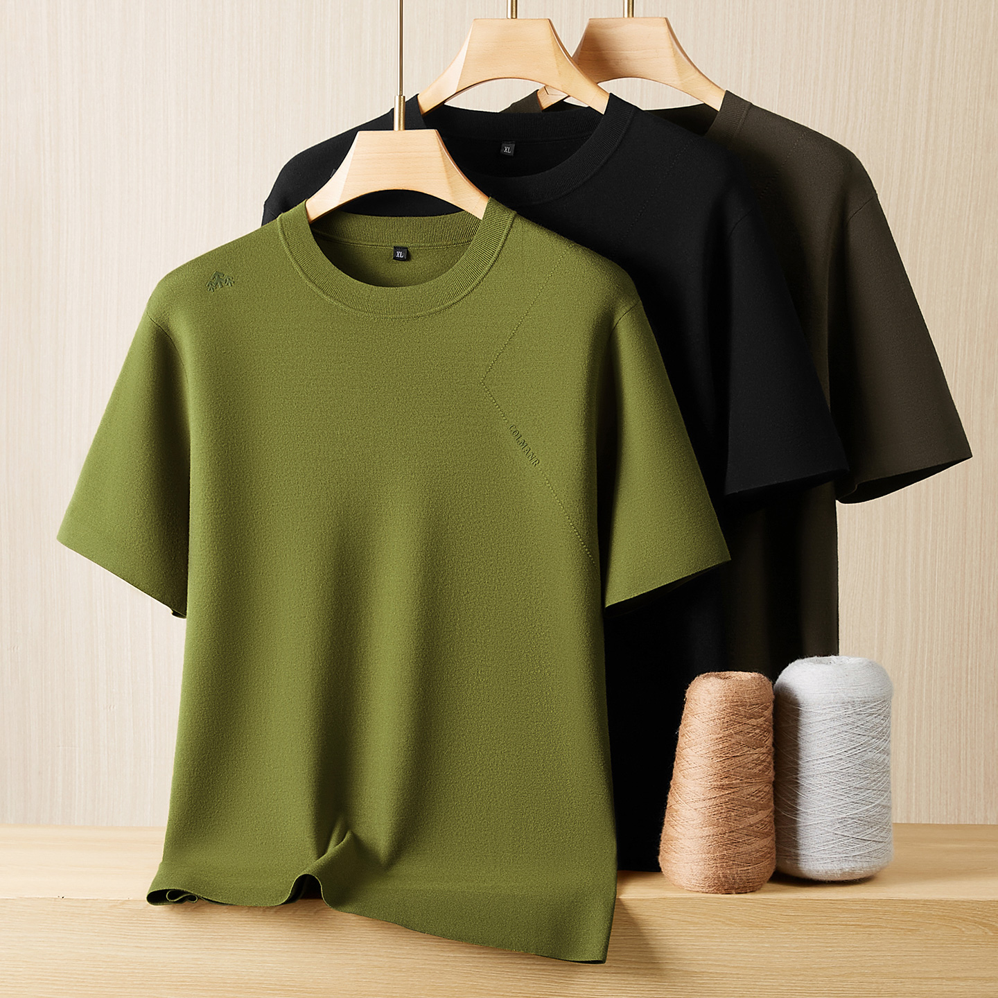 高端秋冬季新款圆领短袖毛衣男加肥加大码宽松休闲胖子半袖针织衫