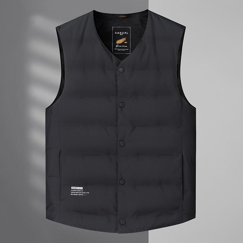 轻薄羽绒马甲男秋冬单排扣V领加肥加大码宽松胖子保暖白鸭绒背心