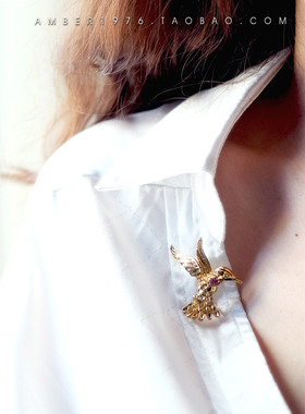 No.43「蜂鸟」Vintage 80's LizClaiborne镀金水晶镶嵌古着胸针