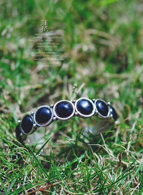 No.369 Lucky Brand 合金镀纯银黝黑宝石镶嵌复古气质开口手镯