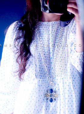 monet镀银古董宝石可调长短项链