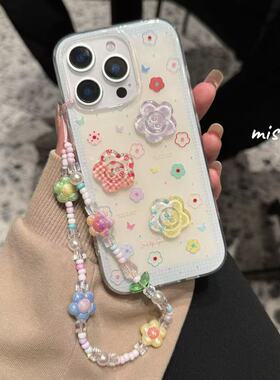 日韩蝴蝶花朵适用华为Pura80Ultra手机壳女P7650新款mate60pro/50/40/30pro全包nova14/13/12/11/10se带挂绳+