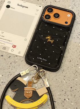 秋冬复古黑色丝绒立体小金马适用于苹果15手机壳iphone14保护套13新款17promax小众16pro高级感max超火手机套