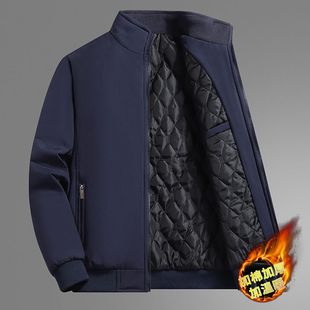 外套男冬季棉衣加肥加大码中老年爸爸装加绒加厚加棉行政立领夹克