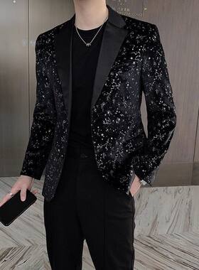 2026新款高端小西装潮男网红夜店个性花西服春装舞台礼服修身外套
